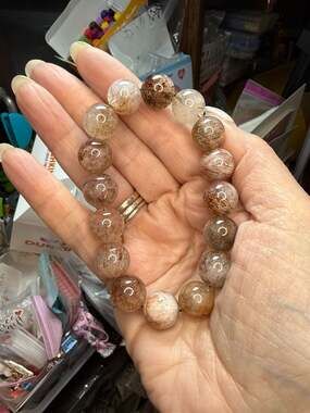 Natural Red Copper Rutilated Quartz Beaded Stretch Bracelet